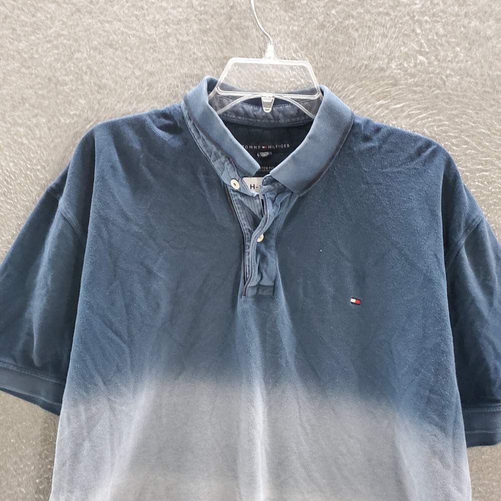 Tommy Hilfiger Men Polo Shirt XL Navy Ombre Logo Embroidered Short Sleeve Collar - Picture 2 of 10